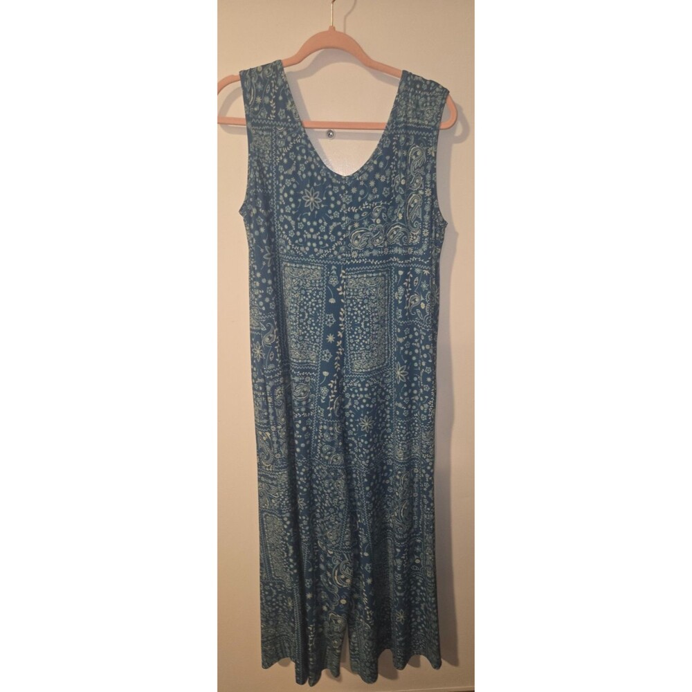 LuLaRoe Womens Sz M Blue Paisley Wide Leg Jumpsuit Western Cowboy Rodeo Stretch